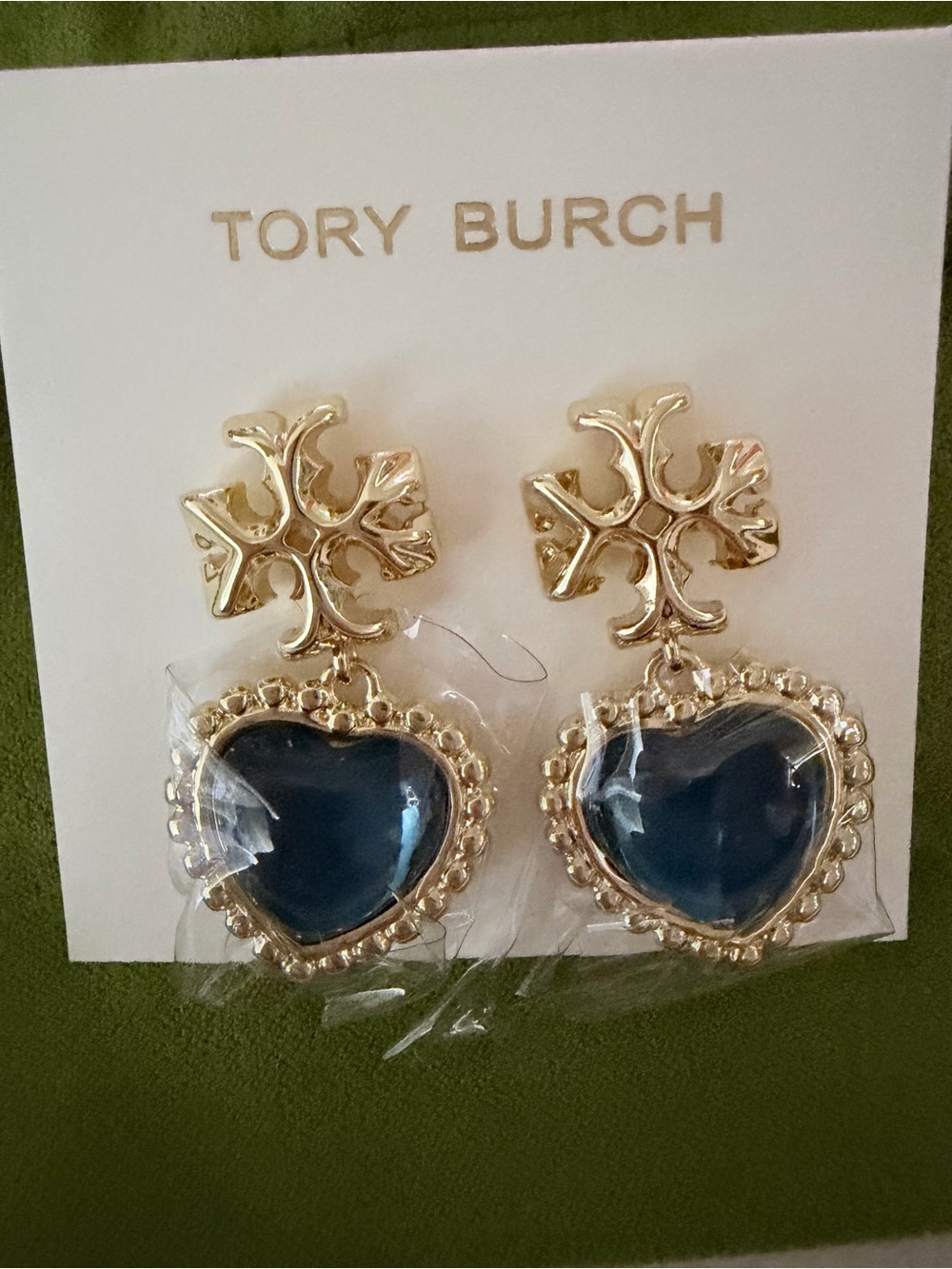 Tory Burch Gold-Tone Earrings with Navy Heart Drops